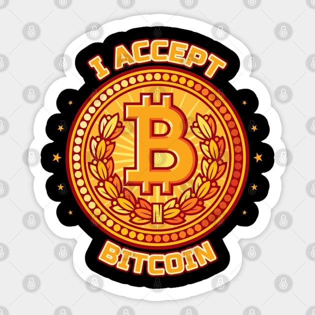 I Accept Bitcoin BTC Cryptocurrency Sticker by Peco-Designs